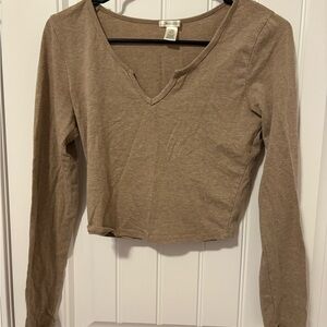 Bozzolo Brown V-Neck Long Sleeve Top